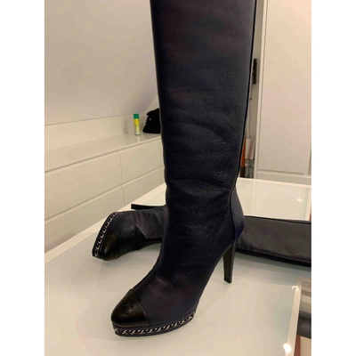 Pre-owned Chanel Blue Leather Boots