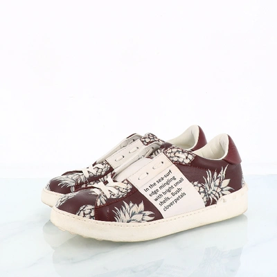 Pre-owned Valentino Garavani Open Leather Trainers In Burgundy