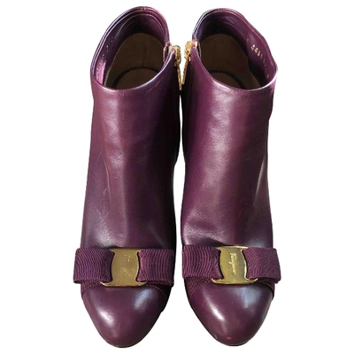 Pre-owned Ferragamo Burgundy Leather Ankle Boots