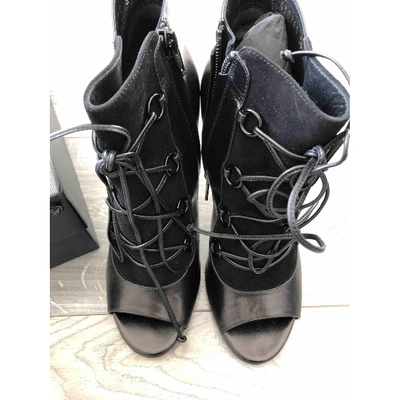 Pre-owned Saint Laurent Leather Lace Up Boots In Metallic