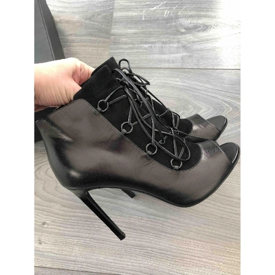 Pre-owned Saint Laurent Leather Lace Up Boots In Metallic