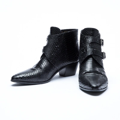 Pre-owned Saint Laurent West Chelsea Black Exotic Leathers Ankle Boots