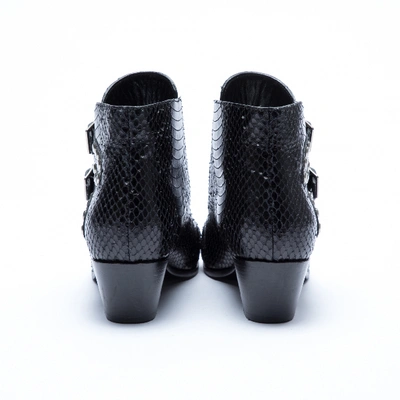 Pre-owned Saint Laurent West Chelsea Black Exotic Leathers Ankle Boots