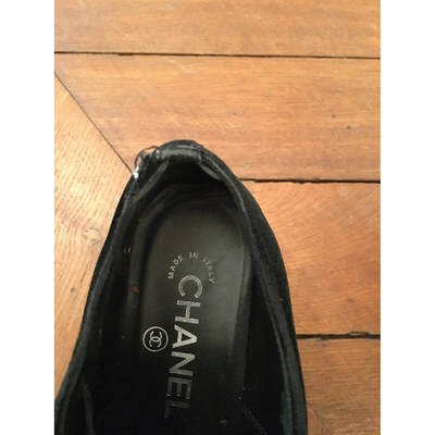 Pre-owned Chanel Velvet Lace Ups In Black