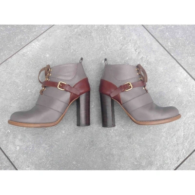 Pre-owned Chloé Leather Lace Up Boots In Grey