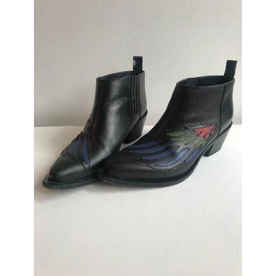 Pre-owned Pinko Black Leather Ankle Boots