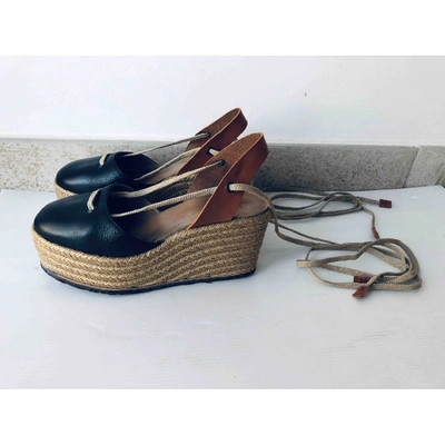 Pre-owned Chloé Leather Espadrilles In Black
