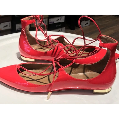 Pre-owned Aquazzura Christy Patent Leather Ballet Flats In Red