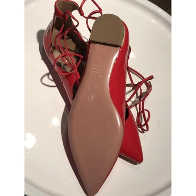 Pre-owned Aquazzura Christy Patent Leather Ballet Flats In Red
