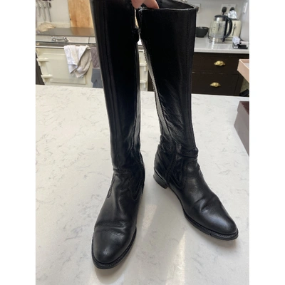 Pre-owned Dune Leather Riding Boots In Black