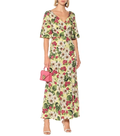 Shop Dolce & Gabbana Floral Stretch-silk Maxi Dress In Yellow