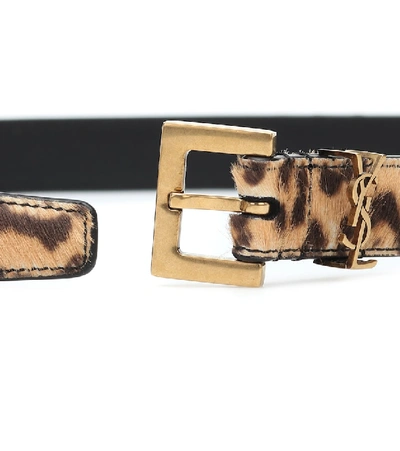 Shop Saint Laurent Monogram Leopard-print Calf Hair Belt In Beige