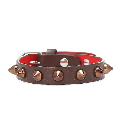 Shop Christian Louboutin Loubilink Studded Leather Bracelet In Brown