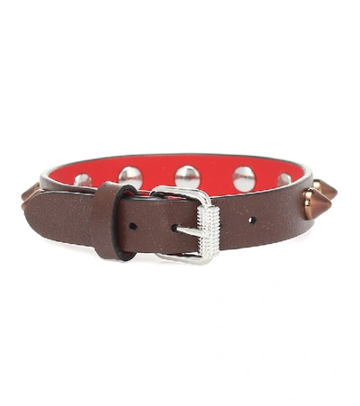 Shop Christian Louboutin Loubilink Studded Leather Bracelet In Brown