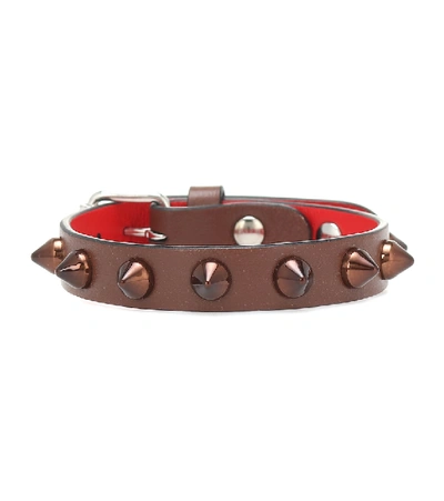 Shop Christian Louboutin Loubilink Studded Leather Bracelet In Brown