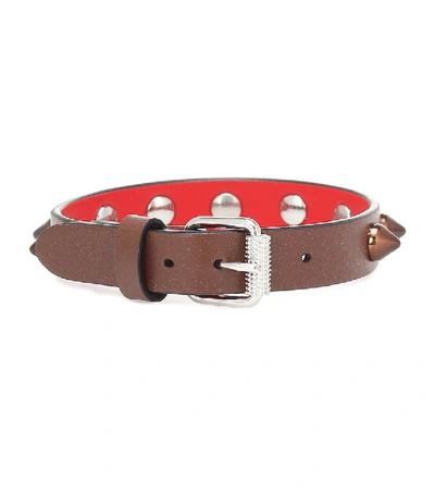 Shop Christian Louboutin Loubilink Studded Leather Bracelet In Brown