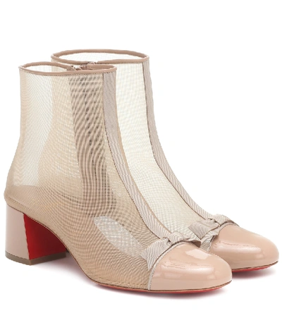 Shop Christian Louboutin Checkypoint Mesh Ankle Boots In Beige
