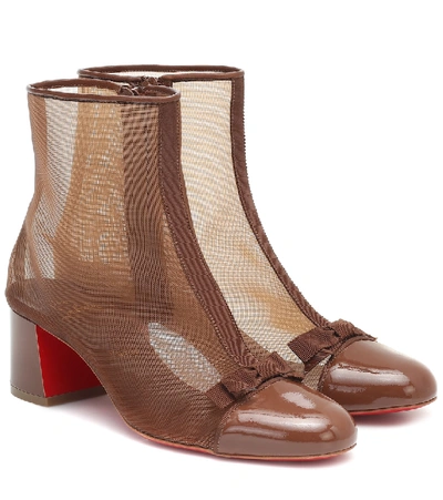 Shop Christian Louboutin Checkypoint Mesh Ankle Boots In Brown