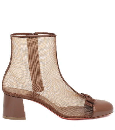 Shop Christian Louboutin Checkypoint Mesh Ankle Boots In Brown