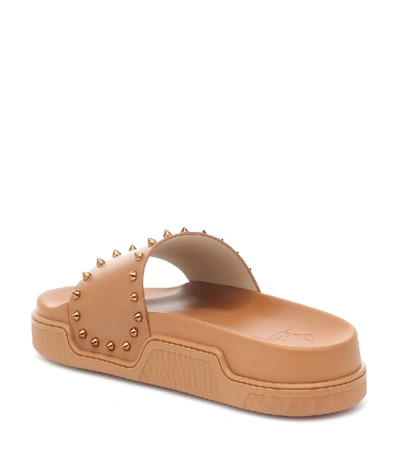 Shop Christian Louboutin Pool Stud Leather Slides In Brown