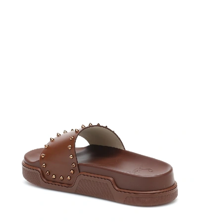 Shop Christian Louboutin Pool Stud Rubber Slides In Brown