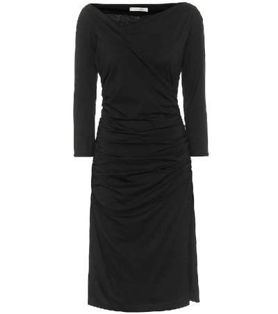 Shop Dorothee Schumacher Fascinating Drapes Ruched Cotton-blend Midi Dress In Black