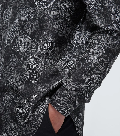 Shop Berluti Oversized Silk Printed Shirt In Black