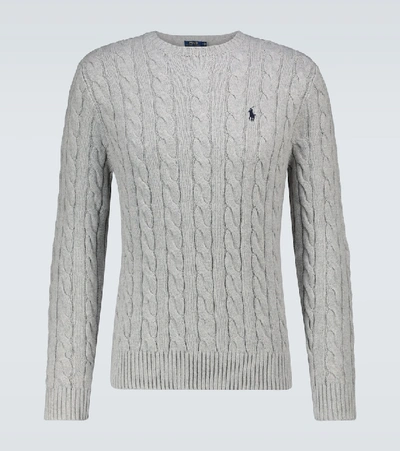 Shop Polo Ralph Lauren Cotton Cable Knitted Sweater In Grey