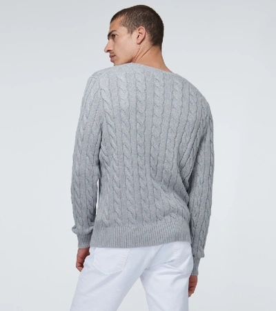 Shop Polo Ralph Lauren Cotton Cable Knitted Sweater In Grey