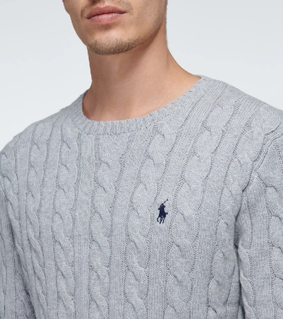 Shop Polo Ralph Lauren Cotton Cable Knitted Sweater In Grey