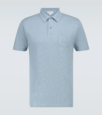 Shop Sunspel Riviera Cotton Polo Shirt In Blue