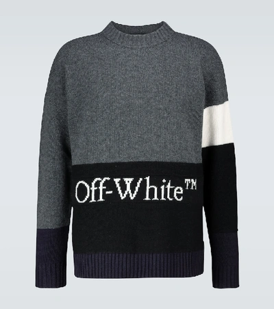 Shop Off-white Colorblocked Crewneck Sweater In Grey
