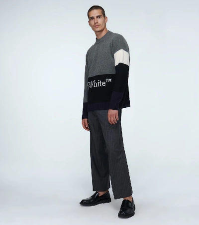 Shop Off-white Colorblocked Crewneck Sweater In Grey