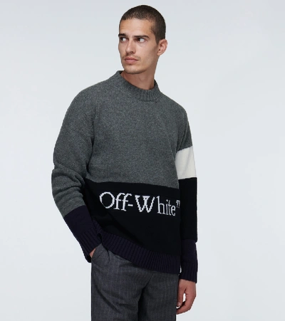 Shop Off-white Colorblocked Crewneck Sweater In Grey