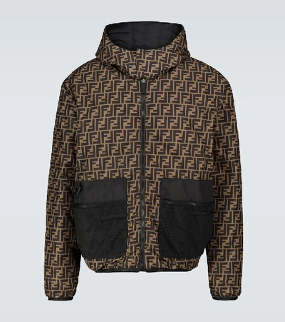 Fendi Reversible Hooded Logo-print Shell Jacket In Brown | ModeSens