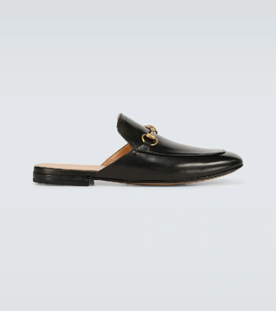 Shop Gucci Leather Horsebit Slippers In Black