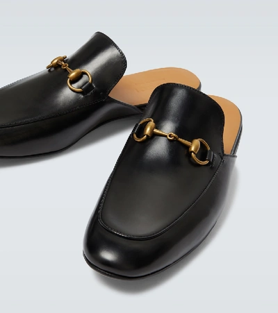 Shop Gucci Leather Horsebit Slippers In Black