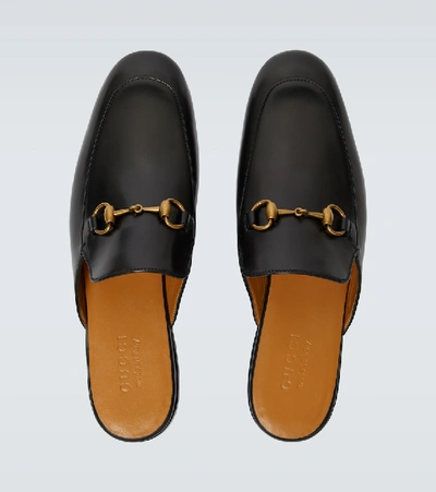 Shop Gucci Leather Horsebit Slippers In Black