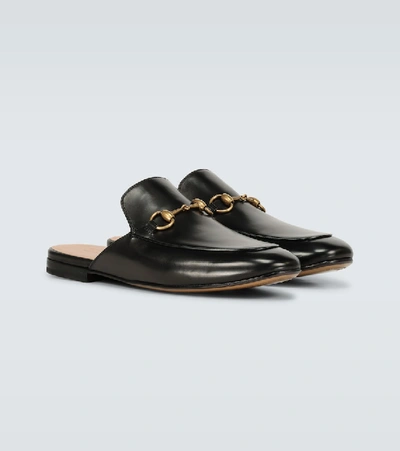 Shop Gucci Leather Horsebit Slippers In Black