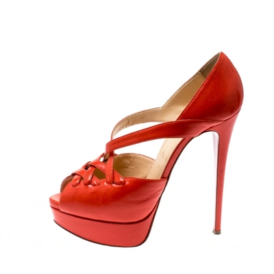 Pre-owned Christian Louboutin Orange Leather Heels