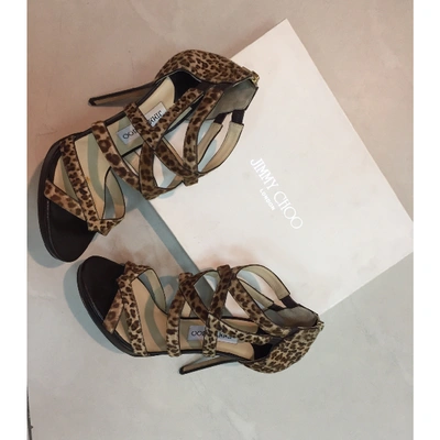 Pre-owned Jimmy Choo Pony-style Calfskin Sandals In Brown