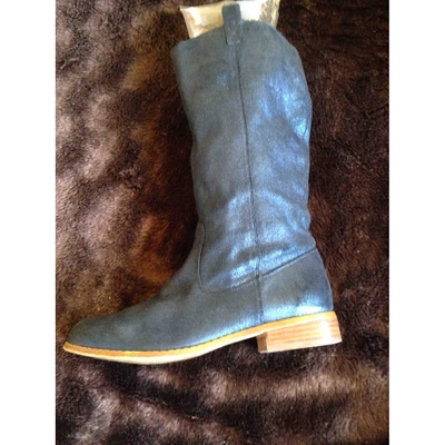 Pre-owned Mellow Yellow Leather Riding Boots In Blue