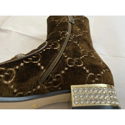 Pre-owned Gucci Brown Velvet Ankle Boots