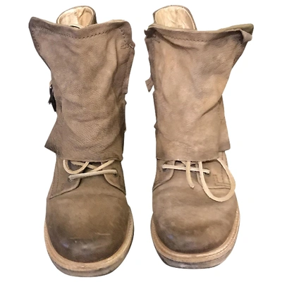 Pre-owned As98 Leather Biker Boots In Beige