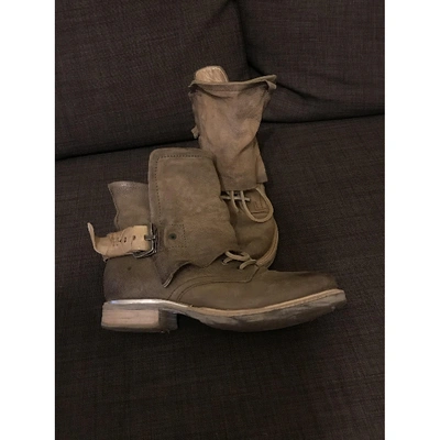 Pre-owned As98 Leather Biker Boots In Beige