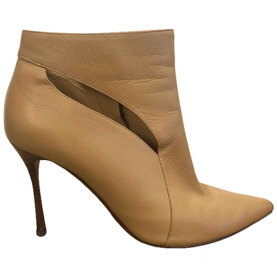 Pre-owned Sergio Rossi Leather Ankle Boots In Beige