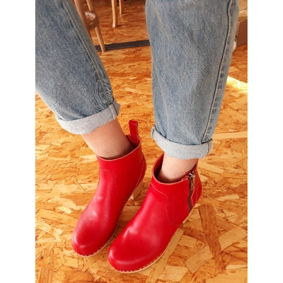 Pre-owned Swedish Hasbeens Red Leather Mules & Clogs