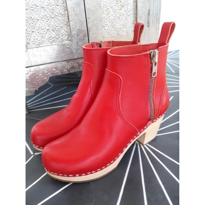 Pre-owned Swedish Hasbeens Red Leather Mules & Clogs