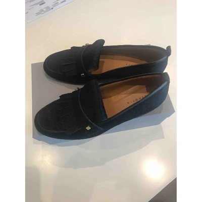 Pre-owned Hoss Intropia Pony-style Calfskin Flats In Black