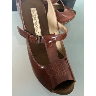 Pre-owned Emporio Armani Leather Mules & Clogs In Brown